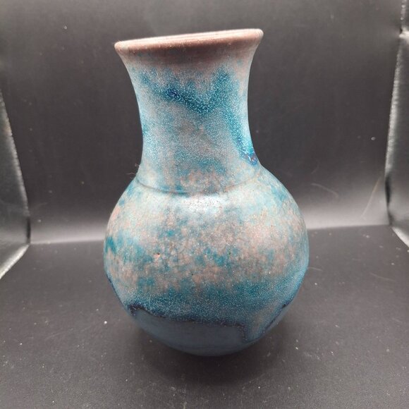 Handcrafted Blue & Pink Drip Glazed Ceramic Vase Signed - Picture 4 of 6
